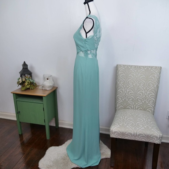 BCBGMAXAZRIA Mint Karey Maxi Dress Sz 4 Aqua Cut Out Open Lace Back A-Line BCBG - Picture 7 of 8